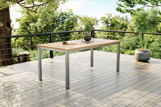 Villana Tasmania Esstisch aus Aluminium und Eukalyptus-Holz in Silber/Natural, B/T: 180 x 90 cm - Bild 1