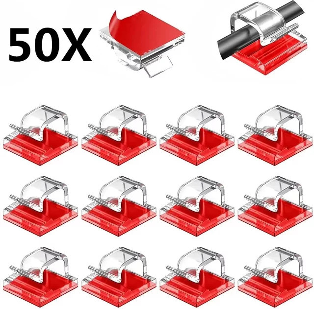Selbstklebende Kabelhalter-Clips in Schwarz aus Kunststoff für Zuhause, Büro und Auto - Bild 1