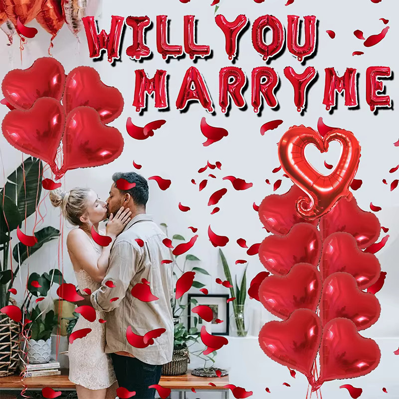LQVYI Folienballons mit Herz-Motiv in Rot für Heiratsantrag, Valentinstag und Hochzeitsdekorationen - Bild 4