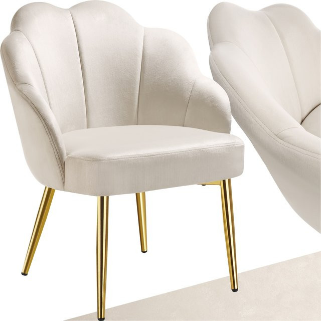 tectake Cocktailsessel in Muschelform mit Samtbezug und Stahlgestell, Beige Gold, B/T/H: 66 x 62 x 80,5 cm - Bild 1