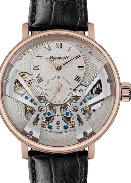 Ingersoll Automatik Herrenuhr, Edelstahl, Roségold, 46 mm, Leder - Bild 1