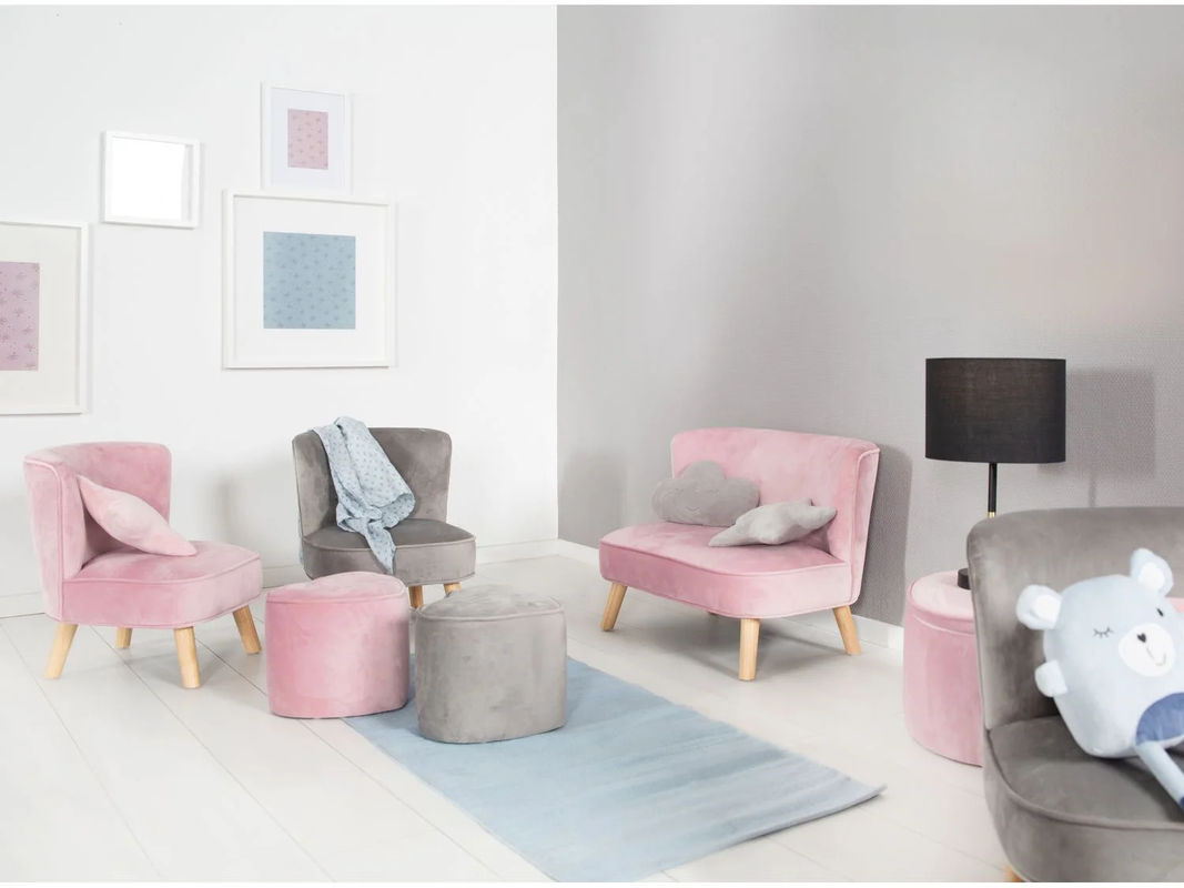 Roba Kindersessel aus Samtstoff in Pink im Retro-Look mit Holzbeinen B/T/H: 48 x 40 x 44 cm - Bild 3