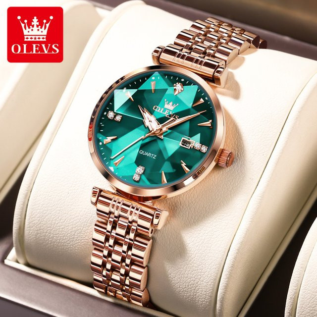 OLEVS Armbanduhr, Analoguhr, Edelstahl, Roségold, Weiß, Zirkonia, Damen - Bild 1