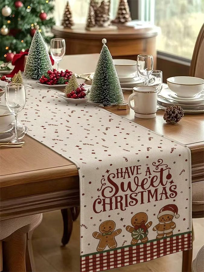 JIT Weihnachts-Tischläufer mit süßem Lebkuchenmann-Muster zur festlichen Dekoration deines Esstisches - Bild 2