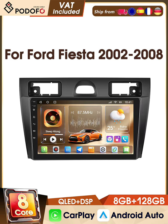 Podofo Android Universal 4G Autoradio für Ford Fiesta 2002-2008 Multimedia Videoplayer mit 8-Kern Prozessor, 8 GB RAM und 128 GB Speicher, Schwarz - Bild 7