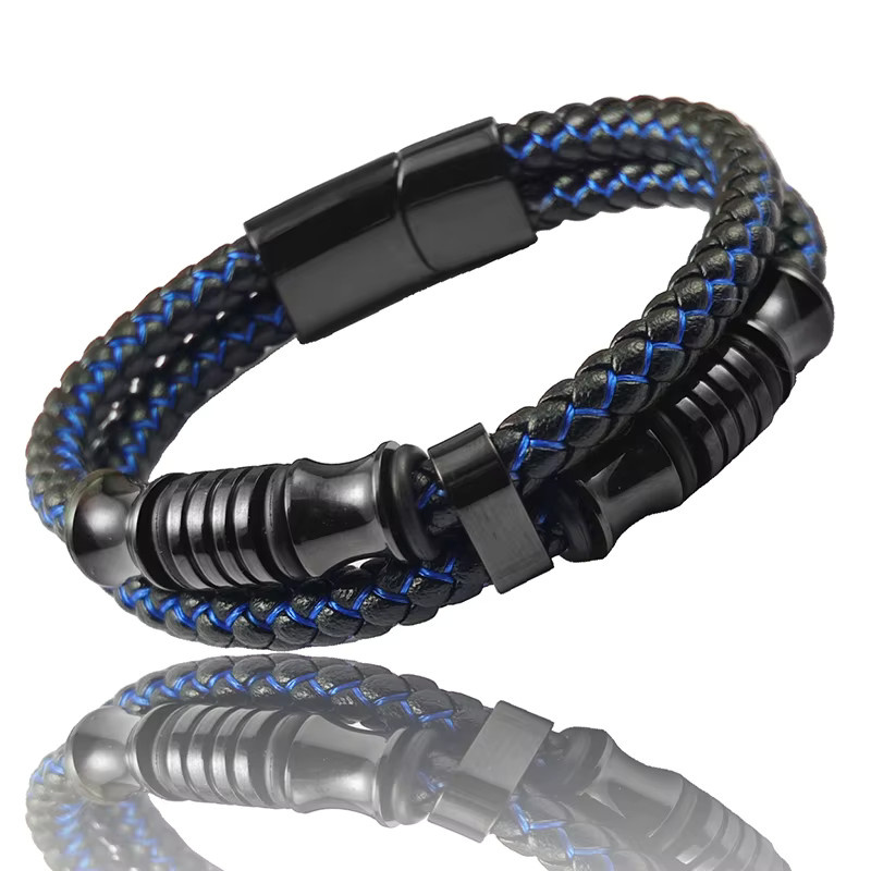 jiangmingao Armband, blau, Leder, Edelstahl, Herren - Bild 2