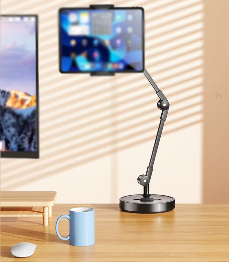 Verstellbarer 3-teiliger Overhead-Telefonständer in Schwarz für Aufnahmen, Multi-Winkel-Halterung für iPad und iPhone von 3,5 bis 11 Zoll - Bild 2