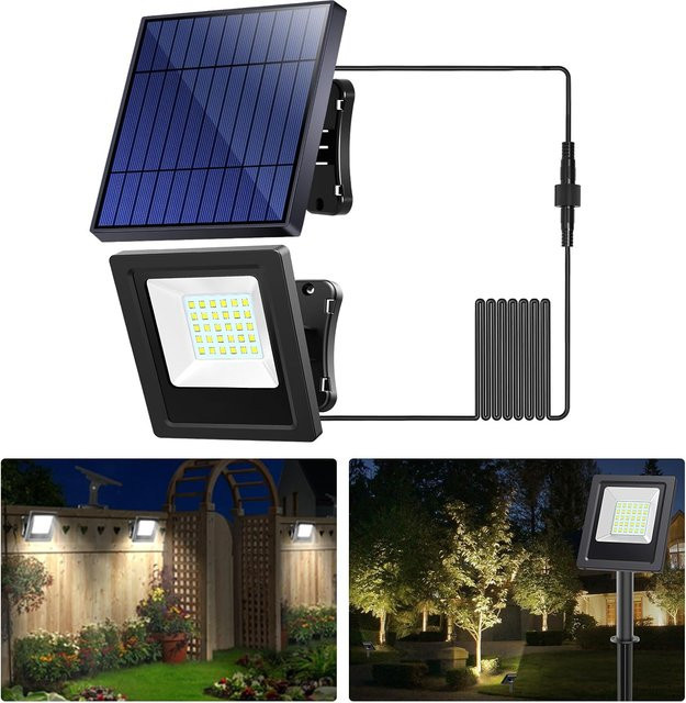 intelamp LED Solar-Sicherheitsflutlicht mit 4400 mAh Akku und automatischer Ein-/Ausschaltung für Garten, Garage und Außenbereich - Bild 1
