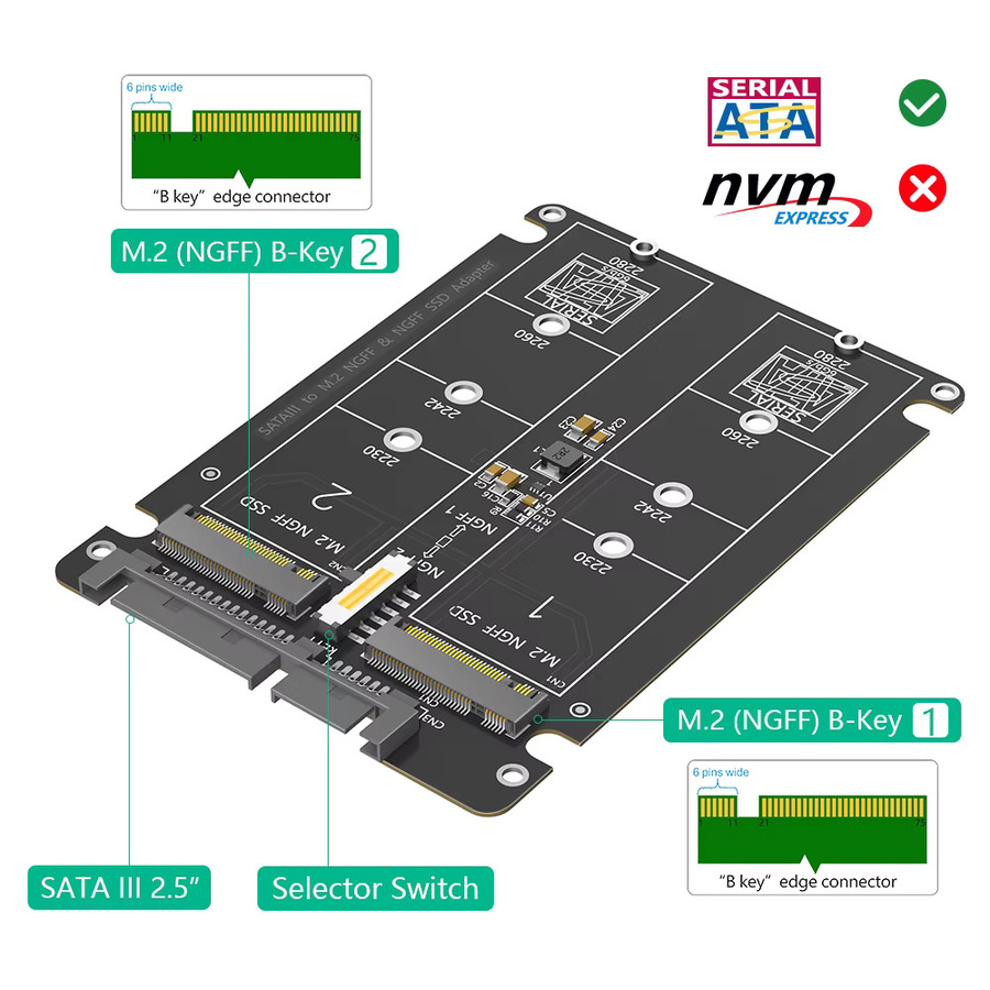 T.F.SKYWINDINTL Dual M.2 zu SATA 3.0 Adapterkarte 2-in-1 für NGFF SSD Formfaktoren 2230 2242 2260 - Bild 3