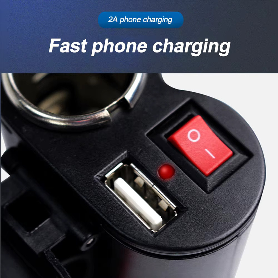 USB-Ladegerät Adapter für Auto und Camper mit USB-A und USB-C Anschlüssen, 2.4A, Schwarz, DC 12V-24V mit Schalter - Bild 3
