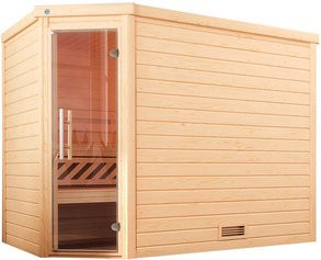 WEKA Massivholzsauna Turku 3 Sparset in Braun mit 9 kW Ofen und Glastür für 8 Personen - Bild 1