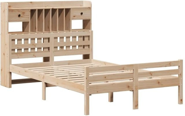 vidaXL Massivholzbett aus Kiefer mit Kopfteil und Regal, rustikal, B/T/H: 140 x 190 cm - Bild 1
