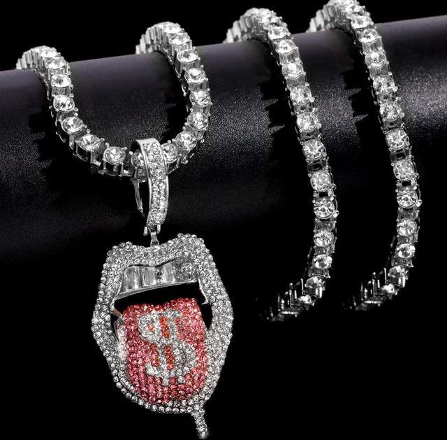 Wucifang Jewelry Halskette, Lippenform, Zirkonia, Messing, 46 cm, grau - Bild 1