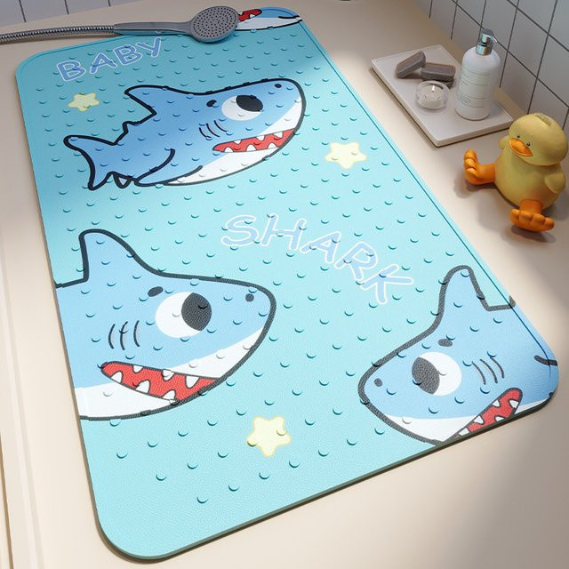 ELESAHOME Rutschfeste Duschmatte mit Saugnapf aus PVC in Blau, Cartoon Design, B/H: 50 x 80 cm - Bild 1