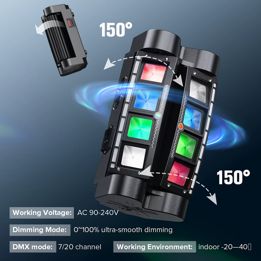 U'King 2er Set Mini Spider Moving Head Lights mit DMX512-Steuerung, RGBW LED Beam Bühnenbeleuchtung in Schwarz - Bild 3