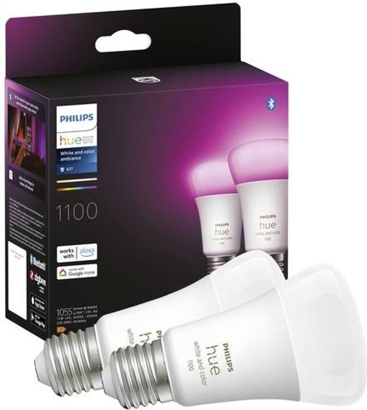 Philips Hue White & Color Ambiance LED-Leuchtmittel E27 2er-Set, 1100 Lumen - Bild 2