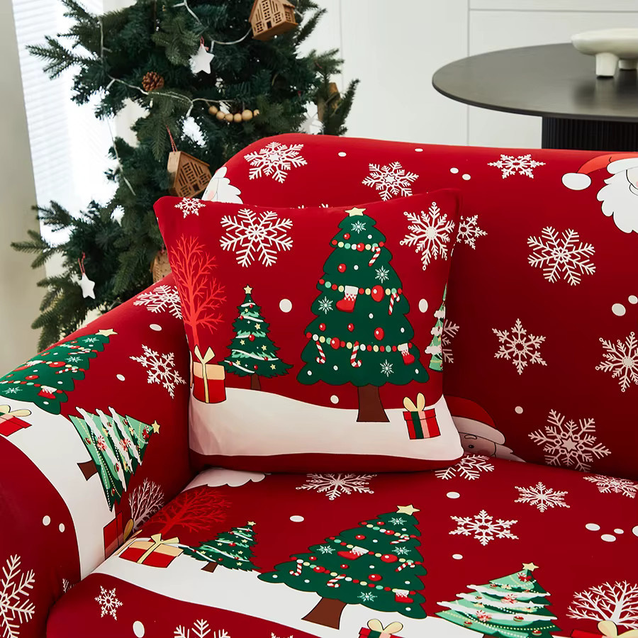 Elastischer Sofabezug mit Weihnachtsgeschenkmuster in Rot - Bild 2