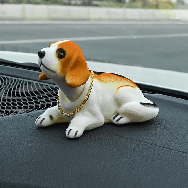 Faylisvow Autopuppe Hund mit schüttelndem Kopf in Gold und Weiß als Tischdekoration aus Kunststoff - Bild 1