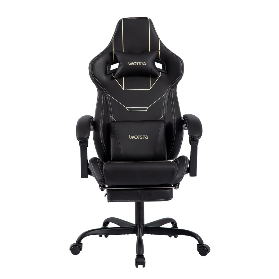 WOTSTA Gaming Chair Ergonomischer Racing Computerstuhl in Schwarz mit Fußstütze und Kopfstütze, gepolstert aus Kunstleder - Bild 6