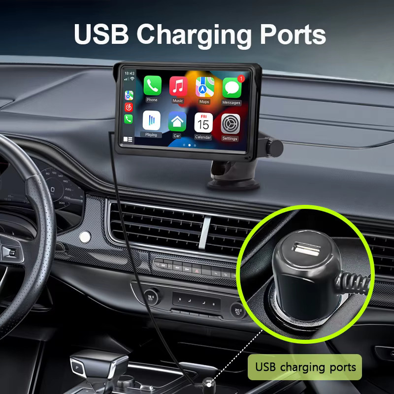 Hippcron 7-Zoll Tragbarer Auto-Monitor Multimedia-Player mit CarPlay und Android Auto, USB, Bluetooth, Schwarz - Bild 5