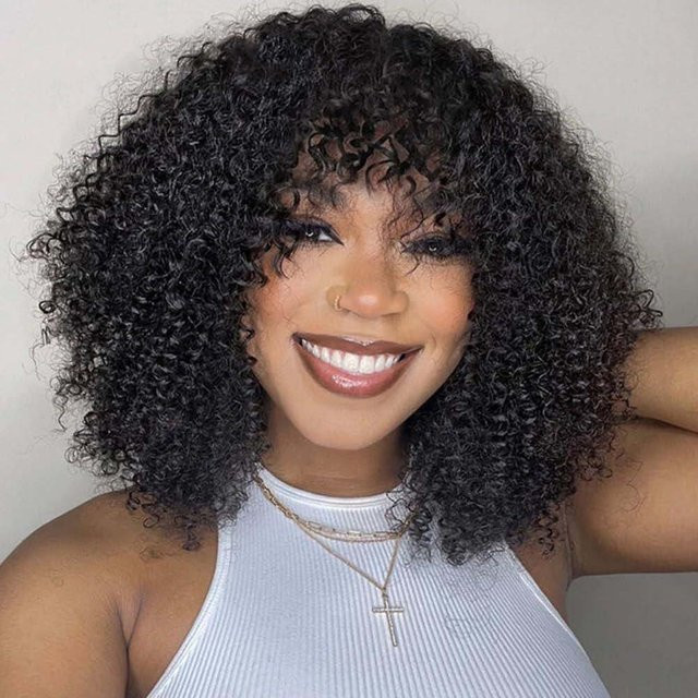 OYM HAIR Bob-Perücke, 100 % Echthaar, lockig, Damen - Bild 1