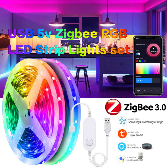 YSRSAI Smart RGB LED Streifen mit Tuya und Zigbee 3.0 Steuerung, USB 5V Multicolor LED Klebeband für TV Hintergrundbeleuchtung, kompatibel mit Alexa und Google Assistant - Bild 1