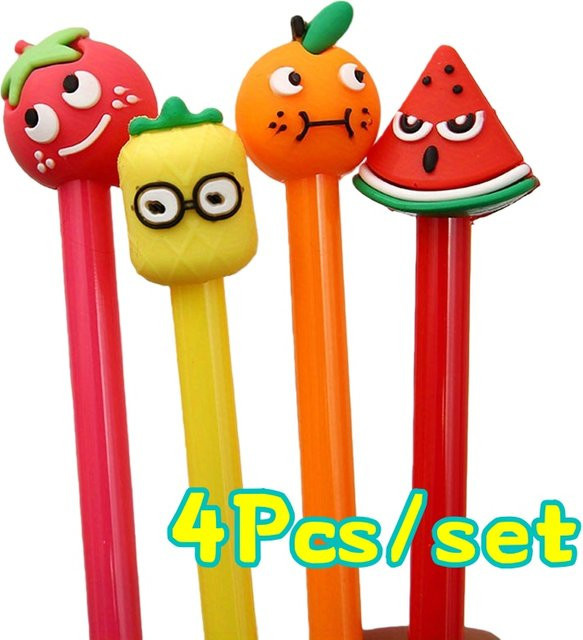 TWBEB 4er-Set ergonomische 3D-Frucht-Kugelschreiber in Multicolour für Schule und Büro - Bild 1