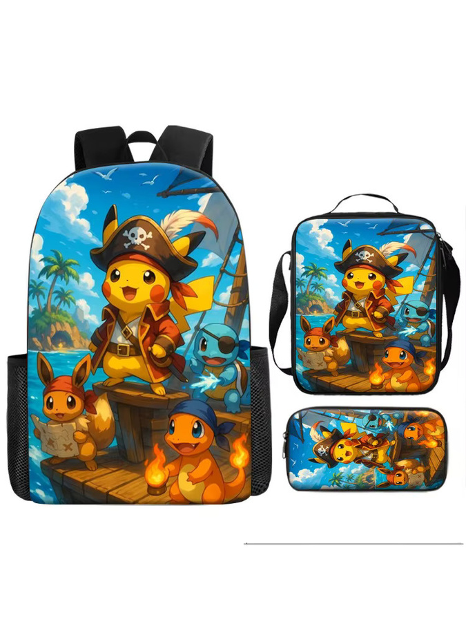 Potdemiel Pikachu Piraten-Abenteuer 3D-Rucksack-Set, Kindertasche, Canvas-Rucksack, Lunchbox, Federmäppchen - Bild 6