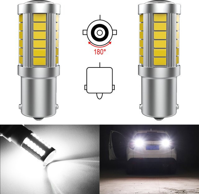 KaTur 2er Set LED Lampen 1156 P21W BA15S 7506 für Auto mit Tagfahrlicht Weiß und Bremslicht Rot - Bild 1