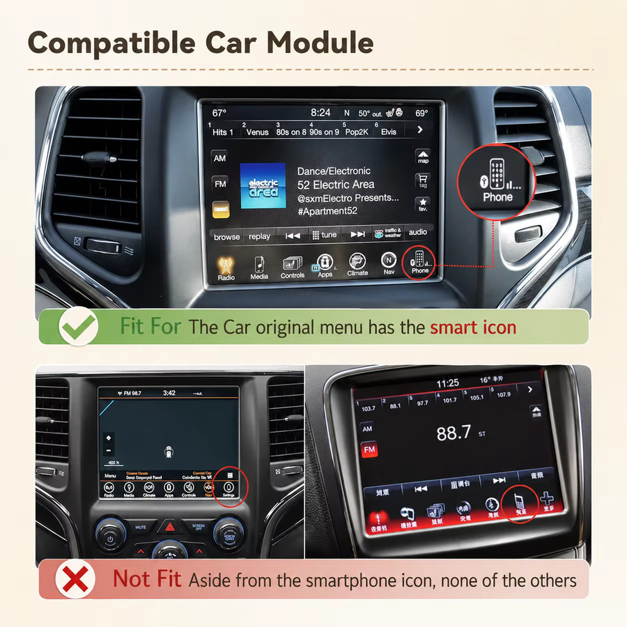 AUTOABC Kabelloses CarPlay und Android Auto Interface für Dodge Challenger, Chrysler 300C und Jeep (2014-2019) OEM Upgrade Decoder Box in Schwarz - Bild 2