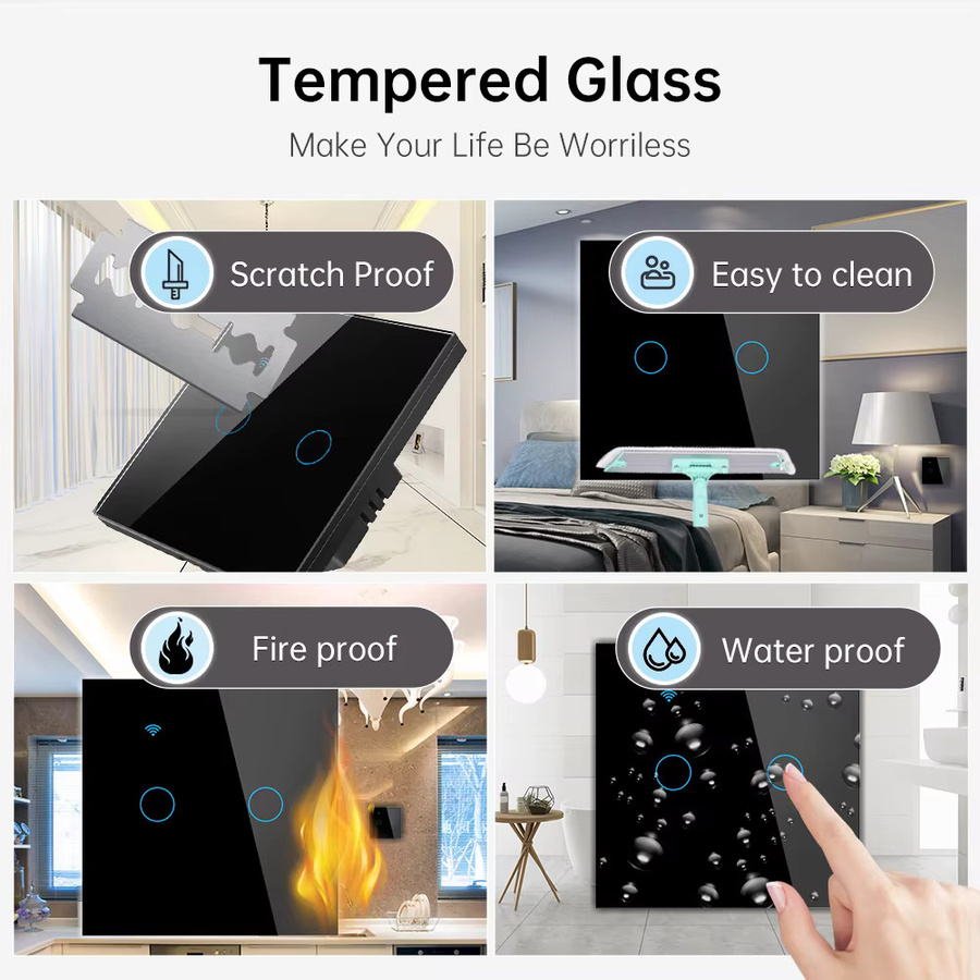 Smart Life WLAN Touch-Lichtschalter 2-fach mit 1/2/3-Wege-Steuerung, weißer Wand-Kreuzschalter aus gehärtetem Glas, kompatibel mit Tuya, Google Home und Alexa - Bild 3