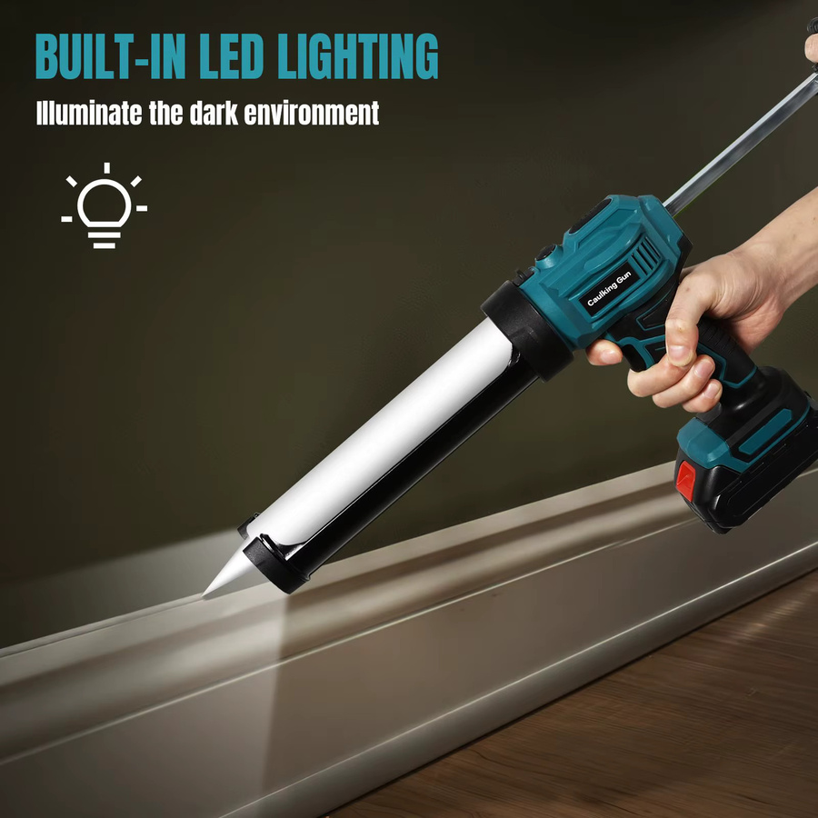 DWiusty Kabellose elektrische Kartuschenpistole in Blau mit 21V Akku, Ladegerät und LED-Licht, 4-stufig einstellbar und tropfsicher für 300ml Kartuschen - Bild 2