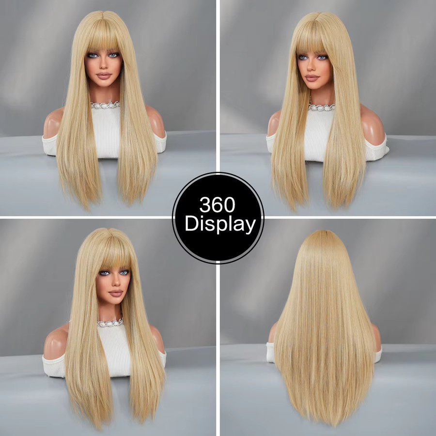 7JHH WIGS Perücke, synthetisch, lang, gerade, blond, mit Pony, Damen - Bild 2