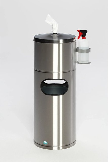 PROREGAL Desinfektionsstation aus Edelstahl in Silber mit Flaschenhalter und Inneneinsatz für Papiertücher, H x B x T: 90 x 46 x 35 cm - Bild 1