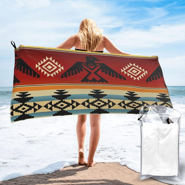 Strandtuch Thunderbird Native American Muster von JMG Household Supplies aus weicher Mikrofaser, schnelltrocknend und saugfähig, Mehrfarbig, B: 80 cm, L: 160 cm - Bild 1