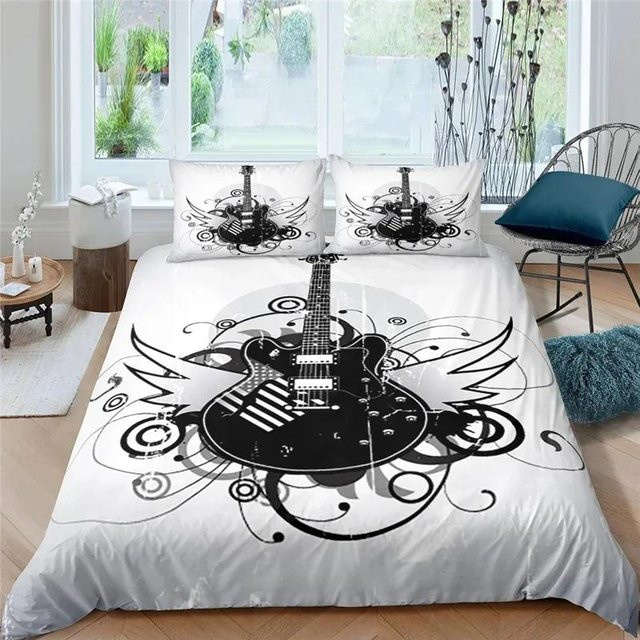 Lodestar Bettwäscheset mit 3D Musiknoten und Gitarren-Design, Weiß, B/H: 140 x 210 cm - Bild 1