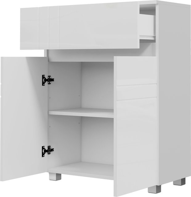 Aosom Kleankin Badezimmerschrank in Weiß mit 2 Türen, 1 Schublade und verstellbarem Regal, B/T/H: 60 x 30 x 80 cm - Bild 1