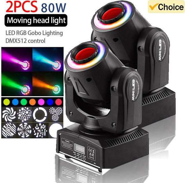 CHEGIT 2er Set DJ Disco Party Licht mit 8x8 Mustern, 540 Grad Strahler für Hochzeit und Festival, DMX512 und schallgesteuert, Schwarz - Bild 1