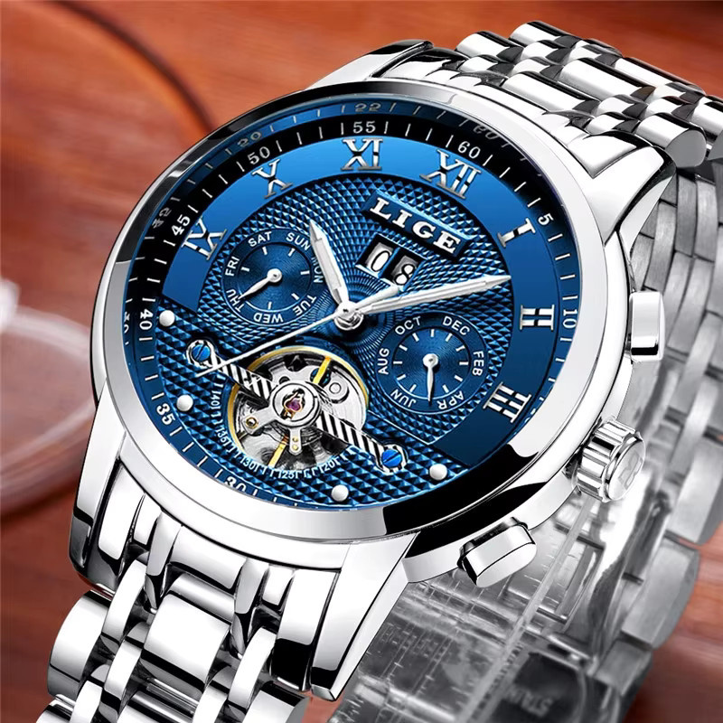 LIGE Armbanduhr Automatik, Edelstahl, Blau, Herren - Bild 3