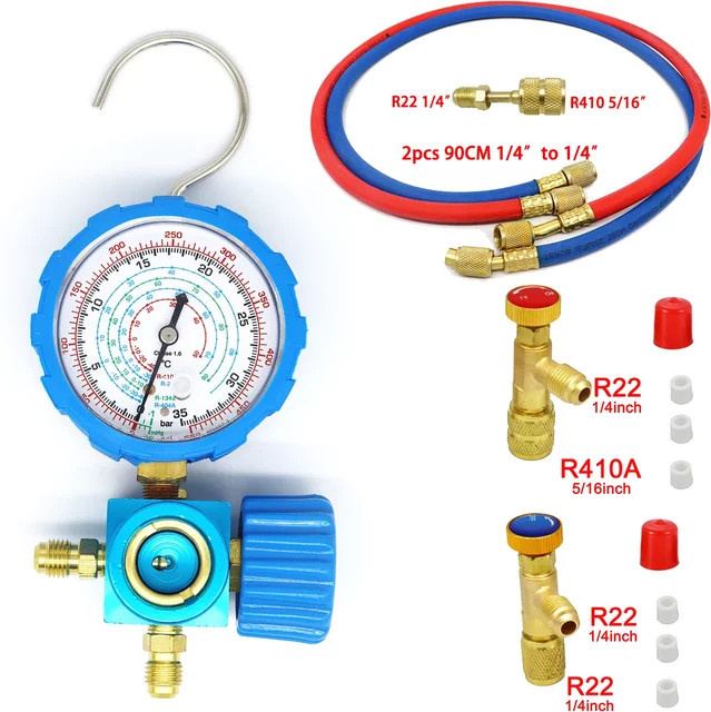 Mythtiger Klimaanlagen-Messgerät-Set mit visuellem Spiegel für R410A R22 R134a R404A Kältemittel, Manometer-Ventil in Rot und Blau - Bild 1