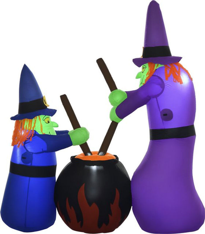 HOMCOM Aufblasbare Halloween-Hexenfigur mit Hexenkessel und LED-Beleuchtung, mehrfarbig, B/T/H: 170 x 60 x 180 cm - Bild 1
