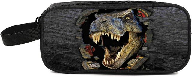 Doppellagriges Federmäppchen von Fancy Style Studio mit Dinosaurier-Print in Schwarz für Kinder - Bild 1