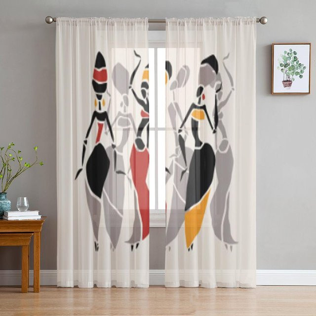 Binchi Outdoor Equipment Transparente Tüll-Vorhänge mit Afrikanischer Frau Silhouette in Multicolour, B/H: 135 x 114 cm - Bild 1