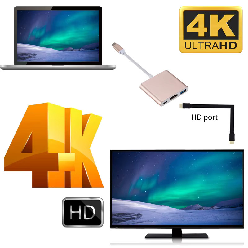 Kebidumei 3 in 1 USB-C Hub mit HDMI und USB 3.0 Docking Station in Grau - Bild 3