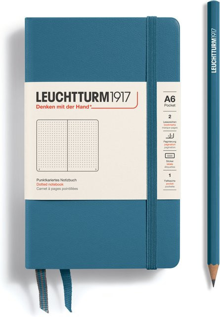 LEUCHTTURM1917 Notizbuch Pocket Hardcover A6 Dotted Stone Blue mit Lesezeichen und Verschlussgummi - Bild 1