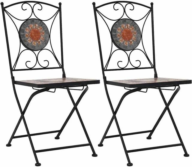 Furnicato Mosaik-Bistrostühle 2er-Set in Orange und Grau mit Keramik-Sitzfläche und pulverbeschichtetem Eisen-Rahmen - Bild 1