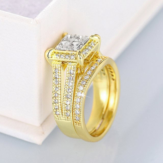 Huitan Ringe Set, Gold, Zirkonia, Damen - Bild 1