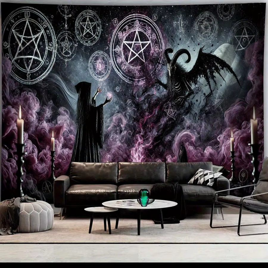 VIKAMA Dark Mage Wandteppich Pentagramm in Lila für Halloween und Magic Theme Dekoration B: 60 cm, H: 40 cm - Bild 2