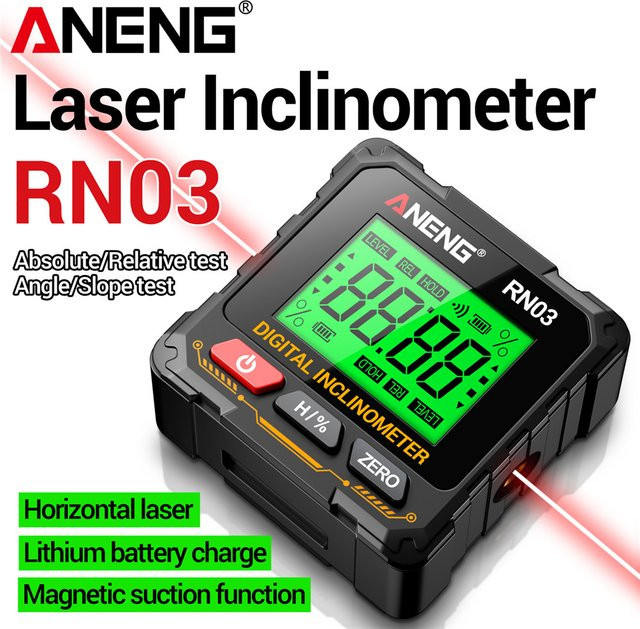 ANENG RN02/RN03 Digitaler Winkelmesser mit Laser und Wasserwaage, magnetischer wiederaufladbarer Neigungsmesser mit USB-Anschluss - Bild 1