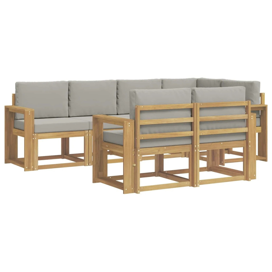 vidaXL Outdoor-Sofagarnitur 7-teilig in L-Form aus Akazienholz mit Kissen, Weiß-Hellgrau - Bild 2